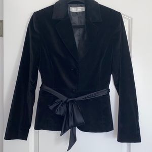 Tahari Black Velvet Blazer/ Coat with faux silk wrap, size 4